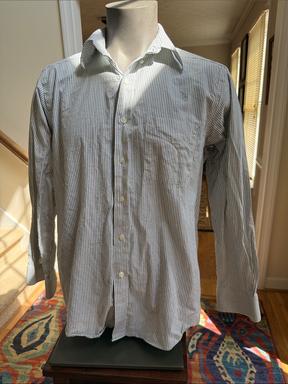 Club Room  Regular Fit Performance Men's White Shirt with Thin Green Stripes